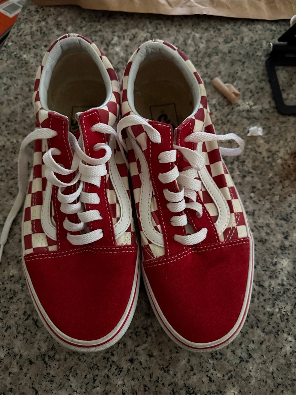 Vans  old school red and White Checkerboard Low-Top Sneakers